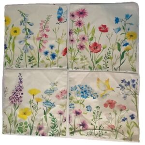 NEW 4-Pack 100% Linen Pillow Cover Case 17x17 Square Wildflower Print Zipper